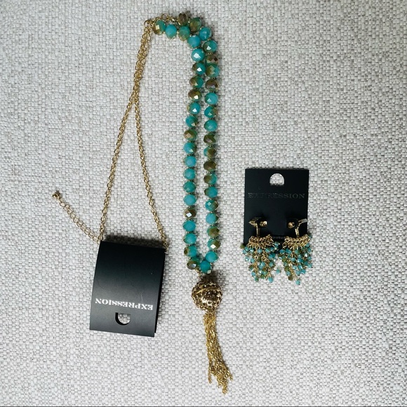 ⭐️NWT - Blue & Gold Matching Necklace and Earrings - Picture 2 of 4